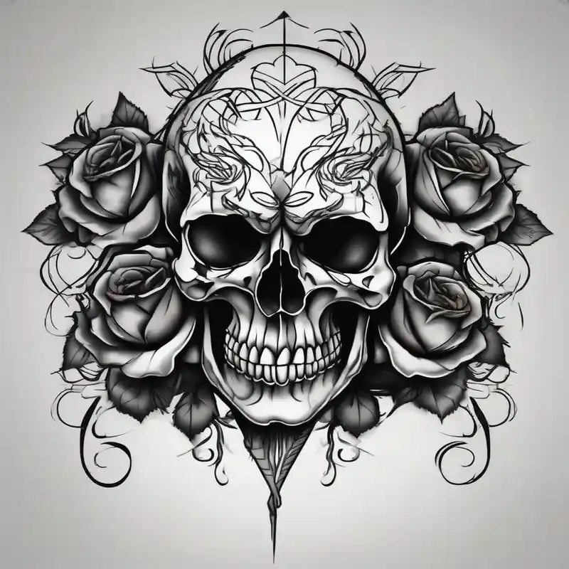 Skull and death with roses half Sleeve half sleeve tattoos for men – Blanco y negro, Blanco y negro